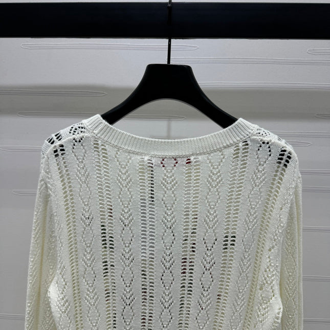 VALENTINO CREW NECK LONG-SLEEVE EMBROIDERED KNIT TOP 274957