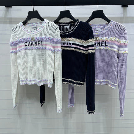 CHANEL 25S LONG SLEEVE OPEN-KNIT SWEATER STYLE 161