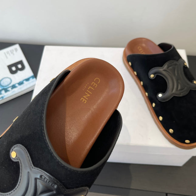 CELINE 26S MULE IN BLACK SUEDE