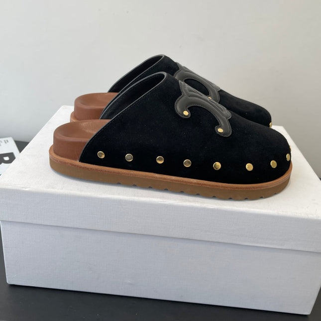 CELINE 26S MULE IN BLACK SUEDE