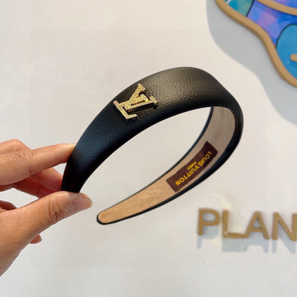 LV HEADBAND IN BLACK CALFSKIN GOLD HARDWARE