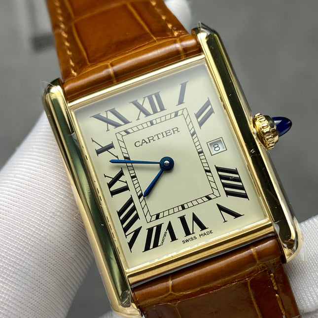 TANK LOUIS CARTIER WATCH GOLD CASE AND LEATHER STRAP