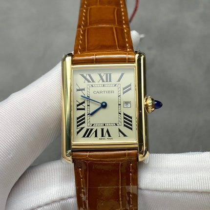 TANK LOUIS CARTIER WATCH GOLD CASE AND LEATHER STRAP