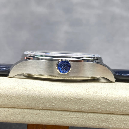 PORTUGIESER AUTOMATIC 42 WATCH SILVER CASE WITH BLACK LEATHER STRAP