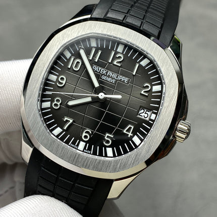 AQUANAUT STEEL CASE BLACK RUBBER STRAP