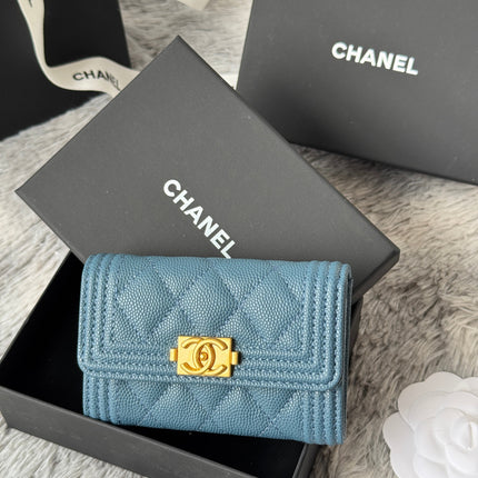 LEBOY WALLET 11 IN NEPAL BLUE GRAINED CALFSKIN GOLD-TONE HARDWARE