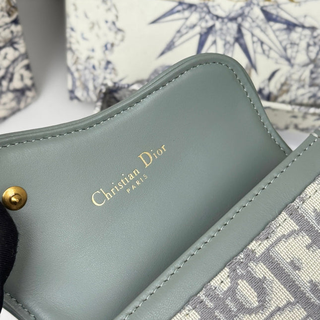 DIOR 25S SADDLE JASMINE GUSSET CARD HOLDER 10 IN GRAY OBLIQUE JACQUARD CANVAS