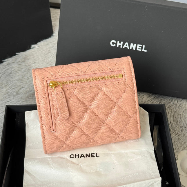 CHANEL 25S CF SMALL TRI FOLD WALLET 11 IN PEACH PINK CAVIAR GOLD HARDWARE