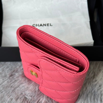 CHANEL 25S CF SMALL TRI FOLD WALLET 11 IN WATERMELON CAVIAR GOLD HARDWARE