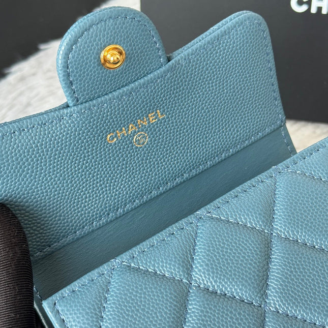 CHANEL 25S CF SMALL TRI FOLD WALLET 11 IN SLATE BLUE CAVIAR GOLD HARDWARE