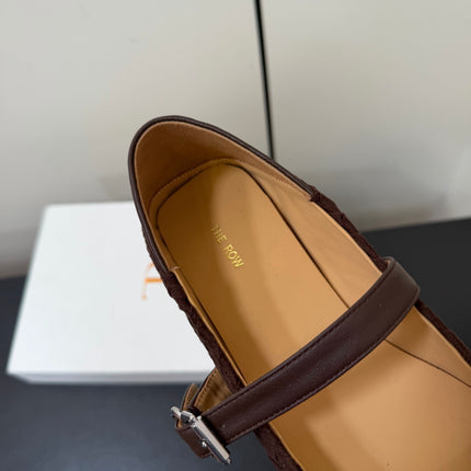 THE ROW 26S MARY JANE BALLET FLATS IN DARK BROWN SUEDE AND CALFSKIN