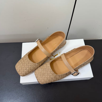 THE ROW 26S MARY JANE BALLET FLATS IN BEIGE SUEDE AND CALFSKIN