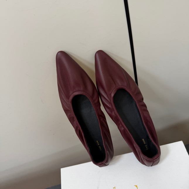 THE ROW 26S POINTED TOE BALLET FLATS IN WINE RED LAMBSKIN