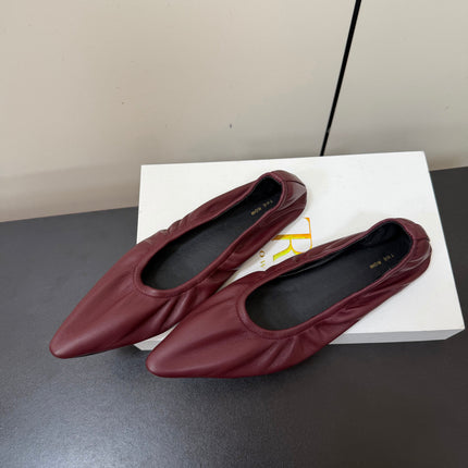 THE ROW 26S POINTED TOE BALLET FLATS IN WINE RED LAMBSKIN