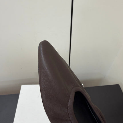 THE ROW 26S POINTED TOE BALLET FLATS IN CHOCOLATE BROWN LAMBSKIN