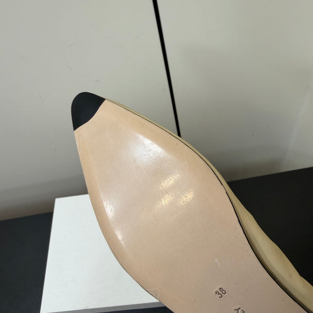 THE ROW 26S POINTED TOE BALLET FLATS IN BUTTER BEIGE LAMBSKIN