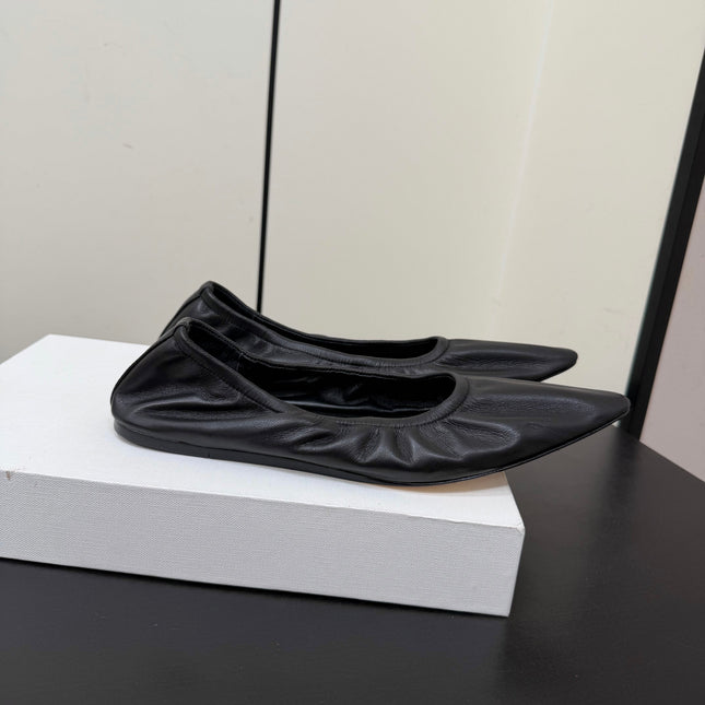 THE ROW 26S POINTED TOE BALLET FLATS IN BLACK LAMBSKIN
