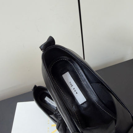 THE ROW 26S BALLET FLATS IN BLACK KNOT DETAIL CALFSKIN WITH SQUARE TOE