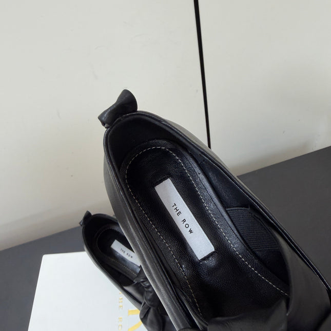 THE ROW 26S BALLET FLATS IN BLACK KNOT DETAIL CALFSKIN WITH SQUARE TOE