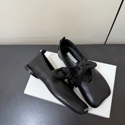 THE ROW 26S BALLET FLATS IN BLACK KNOT DETAIL CALFSKIN WITH SQUARE TOE