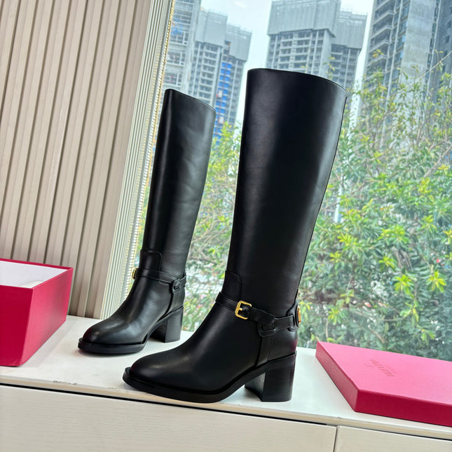 VALENTINO 25S HIGH-CUT SIGNATURE LOGO BOOTS 60 MM IN BLACK CALFSKIN WITH GOLD HARDWARE