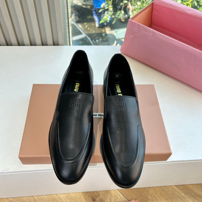MIUMIU 26S LOAFERS IN BLACK LAMBSKIN