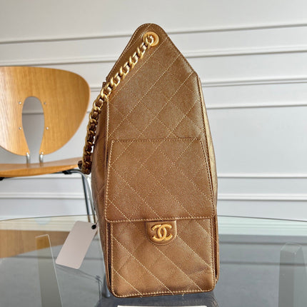CHANEL 25S HOBO BAG 40 IN METALLIC BROWN CAVIAR WITH GOLD HARDWARE