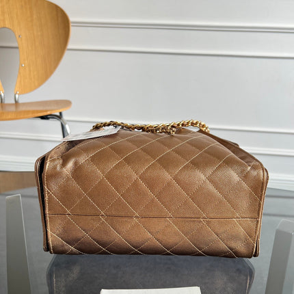 CHANEL 25S HOBO BAG 30 IN METALLIC BROWN CAVIAR WITH GOLD HARDWARE