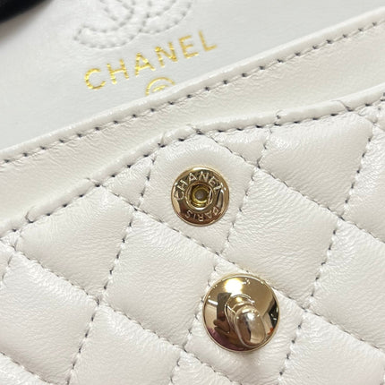 CHANEL 25S FLAP CHARM BAG 13 IN WHITE LAMBSKIN