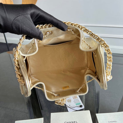 CHANEL 25S HOBO BAG 30 IN LIGHT GOLD METALLIC CAVIAR