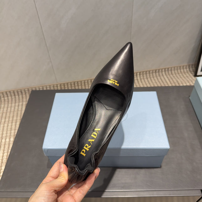 PRADA 26S POINTED TOE PUMPS 55MM IN BLACK SHEEPSKIN