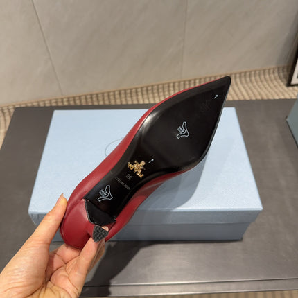 PRADA 26S POINTED TOE PUMPS 55MM IN DEEP WINE RED SHEEPSKIN