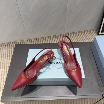 PRADA 26S POINTED TOE SLINGBACK HIGH HEELS 55MM IN DARK RED SHEEPSKIN
