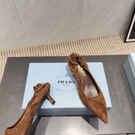 PRADA 26S PUMPS 55MM IN BROWN SUEDE