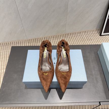 PRADA 26S PUMPS 55MM IN BROWN SUEDE