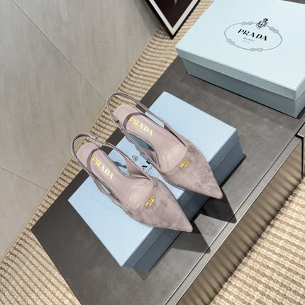 PRADA 26S POINTED TOE SLINGBACK HIGH HEELS 55MM IN TAUPE BROWN SUEDE