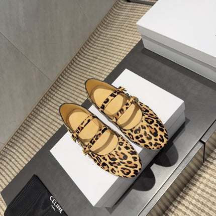 CELINE 26S BALLET FLATS IN LEOPARD PRINT FUR