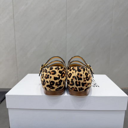 CELINE 26S BALLET FLATS IN LEOPARD PRINT FUR