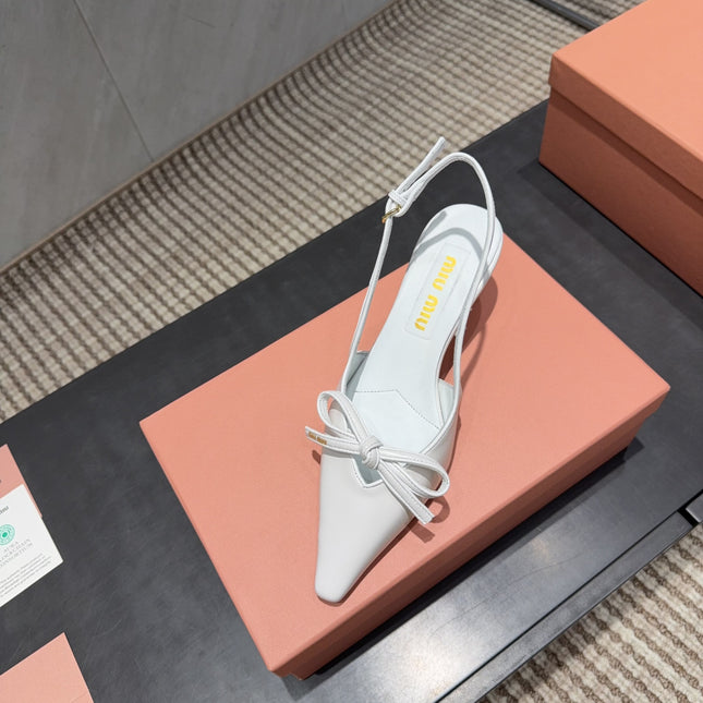 MIUMIU 26S SLINGBACK 55MM IN WHITE CALFSKIN WITH BOW