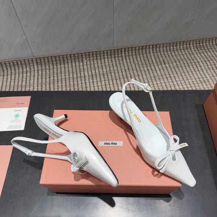 MIUMIU 26S SLINGBACK 55MM IN WHITE CALFSKIN WITH BOW