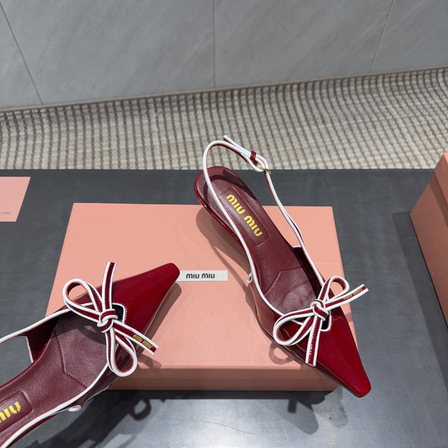 MIUMIU 26S SLINGBACK 55MM IN DARK RED CALFSKIN WITH BOW