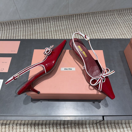 MIUMIU 26S SLINGBACK 55MM IN DARK RED CALFSKIN WITH BOW