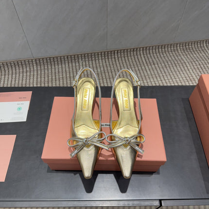 MIUMIU 26S SLINGBACK 55MM IN GOLD CALFSKIN WITH BOW