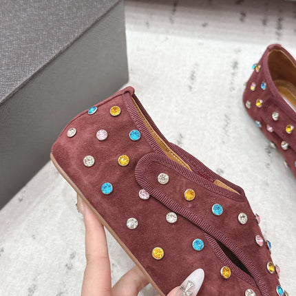 ALAIA 26S EMBELLISHED FLATS IN BROWN SUEDE