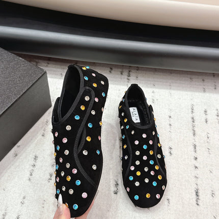 ALAIA 26S EMBELLISHED FLATS IN BLACK SUEDE