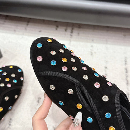 ALAIA 26S EMBELLISHED FLATS IN BLACK SUEDE