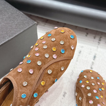 ALAIA 26S EMBELLISHED FLATS IN LIGHT BROWN SUEDE