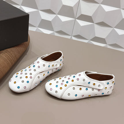 ALAIA 26S EMBELLISHED FLATS IN WHITE LAMBSKIN