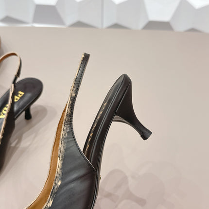 PRADA 26S POINTED TOE SLINGBACK HIGH HEELS 55MM IN BLACK CALFSKIN