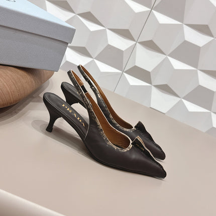 PRADA 26S POINTED TOE SLINGBACK HIGH HEELS 55MM IN BLACK CALFSKIN